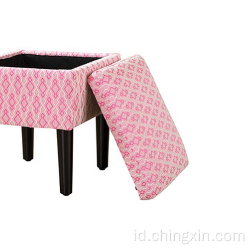 Pink Rekreasi Kain Penyimpanan Ottoman Furniture Ruang Tamu